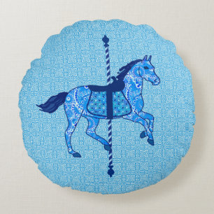 Carousel Horse - Cobalt und Sky Blue Rundes Kissen