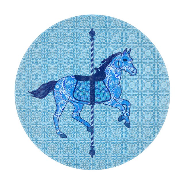 Carousel Horse - Cobalt und Sky Blue Schneidebrett (Vorderseite)