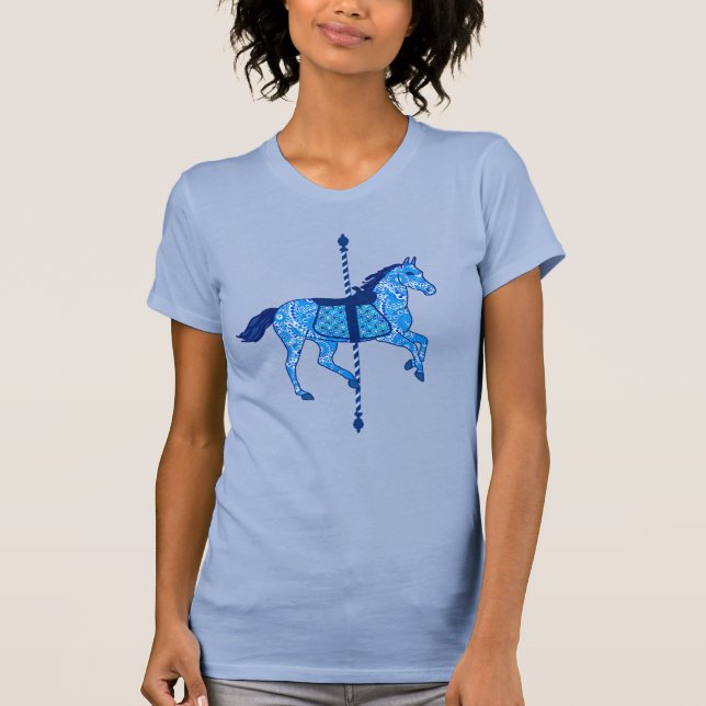 Carousel Horse - Cobalt und Sky Blue T-Shirt (Vorderseite)