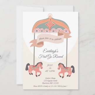 Carousel Horse Go Round First Birthday Invitation Einladung