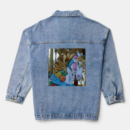 Carousel Horse Gold Mane Blue Ribbon Yellow Orange Jeansjacke