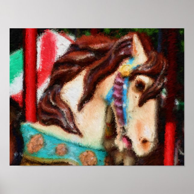 Carousel Horse Impressionist Painting Poster (Vorne)