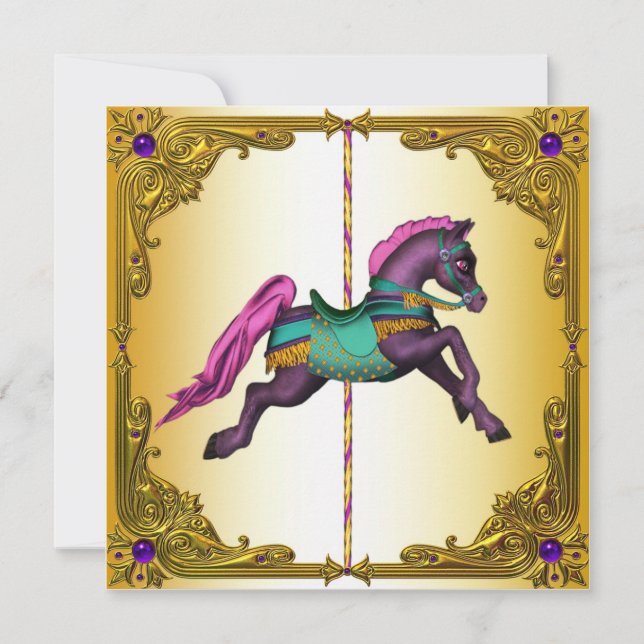 Carousel Horse Lila Pony Geburtstagsparty Einladung (Vorderseite)