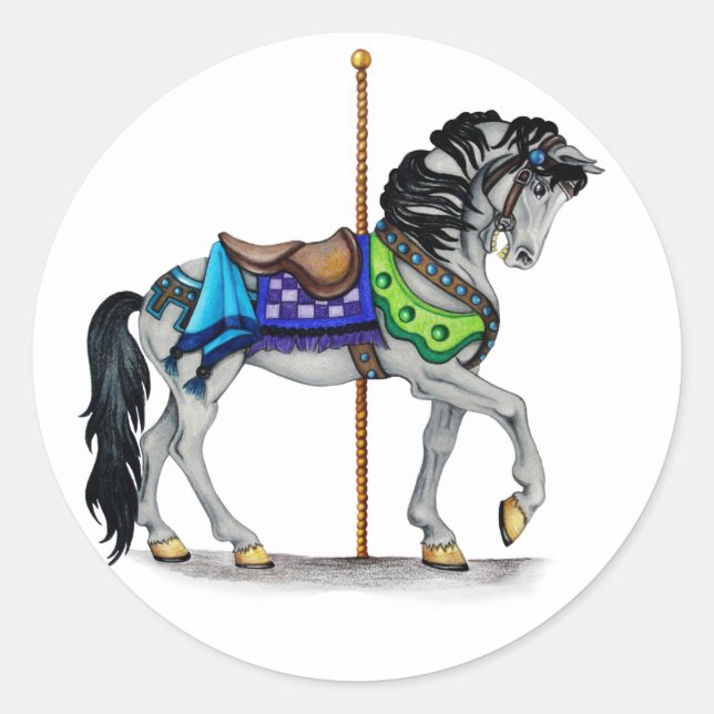 Carousel Horse Runder Aufkleber (Vorderseite)