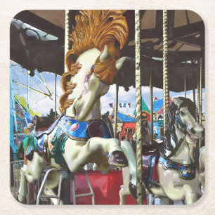 Carousel Horse With Flowing Mane Rechteckiger Pappuntersetzer