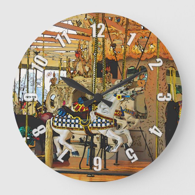 Carousel Magic - Merry-go-Round Große Wanduhr (Vorderseite)