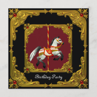 Carousel Pferde Gold Red Black Regal Geburtstagspa Einladung