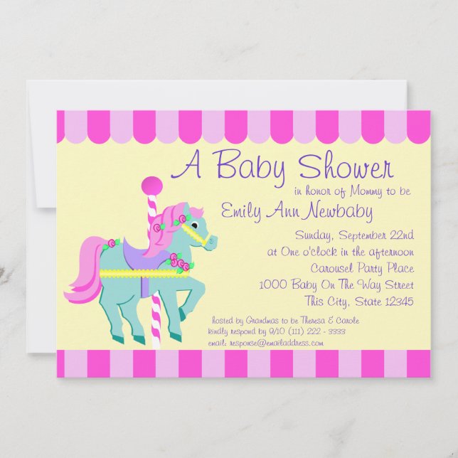 Carousel Pony Baby Dusche Einladung (Vorderseite)