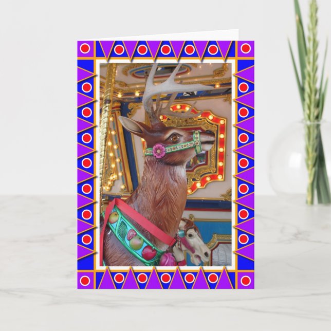 Carousel Reindeer Feiertagskarte (Vorderseite)