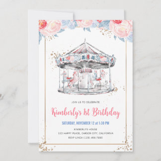 Carousel Wonderland Pink Birthday Einladung