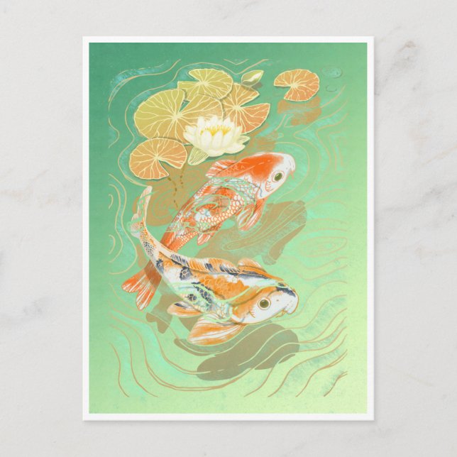 Carp Koi Fish Water Lily Pond Postkarte (Vorderseite)
