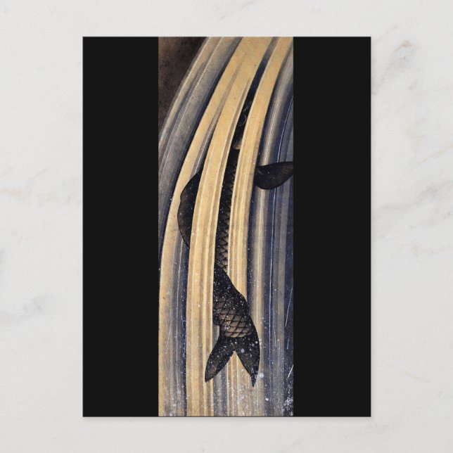 Carp Leaping Up Wasserfall Hokusai Fine Art Postkarte (Vorderseite)