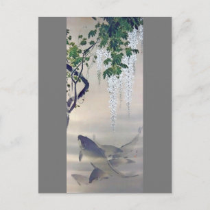 Carp und White Wisteria, Watanabe Seitei Postkarte