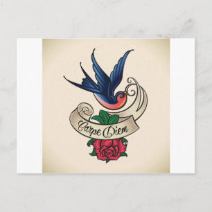 Carpe Diem Bluebird Tattoo Postkarte