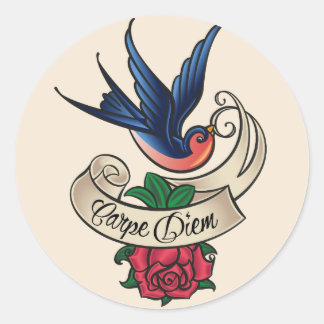 Carpe Diem Bluebird Tattoo Runder Aufkleber