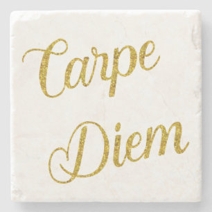 Carpe Diem Gold Imitat Glitzer Metallische Sequenz Steinuntersetzer
