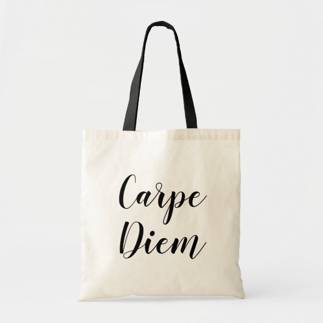 Carpe Diem Handbrief Typografie Leinwand Tasche (Vorne)