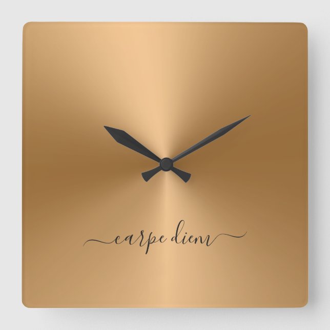 Carpe Diem Honey Metallic Acrylic Quadratische Wanduhr (Vorderseite)