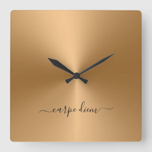 Carpe Diem Honey Metallic Style Acrylic Quadratische Wanduhr