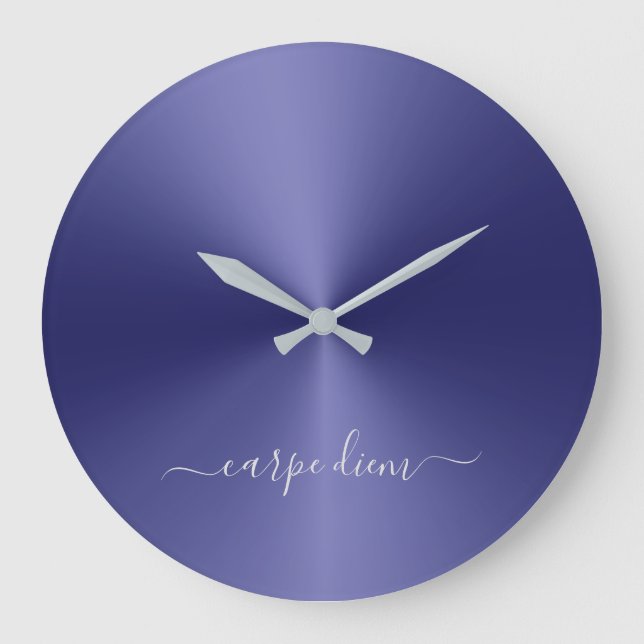 Carpe Diem Navy Blue Metallic Style Acrylic Große Wanduhr (Vorderseite)