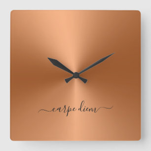 Carpe Diem Orange Metallic Style Acrylic Quadratische Wanduhr