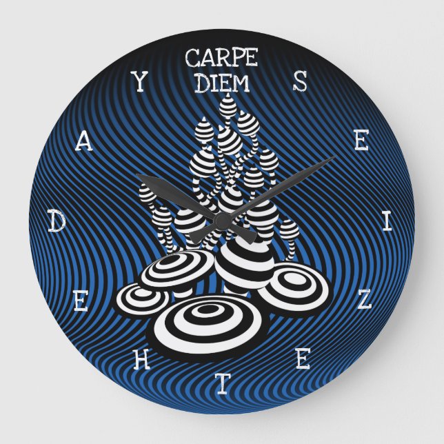 Carpe Diem seize the day Magic Mushroom blue. Große Wanduhr (Vorderseite)