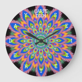 Carpe Diem seize the day Mandala wall clock. Große Wanduhr