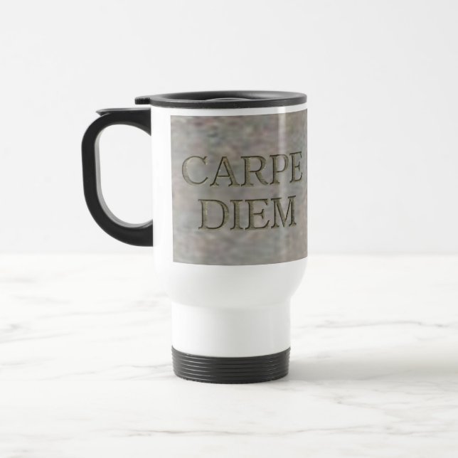 Carpe Diem Stone blanc voyage mug (Gauche)