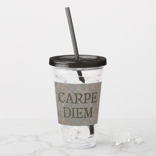 Carpe Diem Stone gray acrylic tumbler Acryltrinkbecher (Vorderseite Ice)