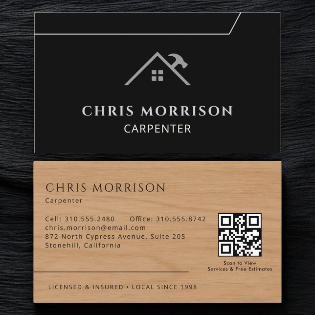 Carpenter Carpentry Wood Grain QR Code Visitenkarte (Von Creator hochgeladen)