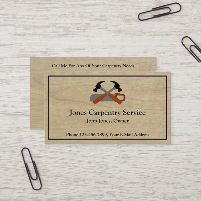Carpenter Contractor Construction Business Card Visitenkarte (Vorderseite/Rückseite Beispiel)