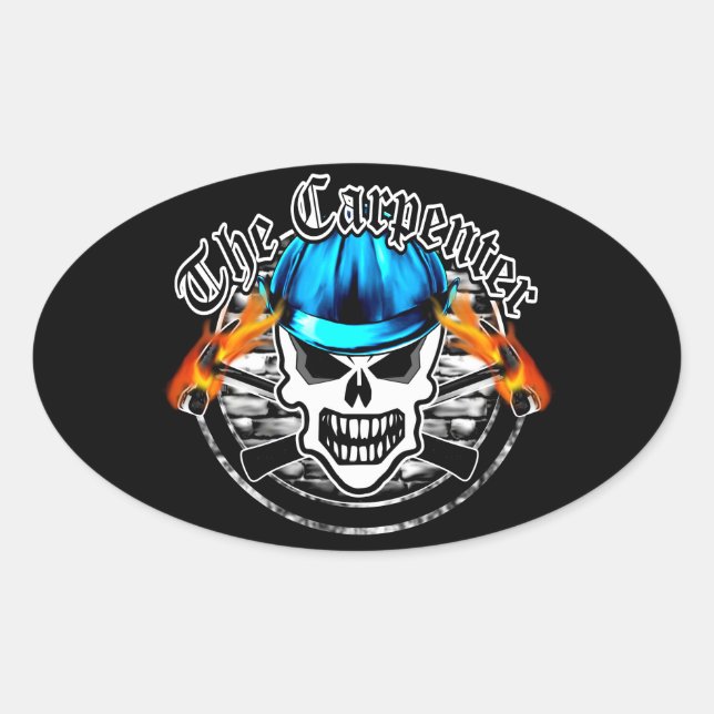 Carpenter Skull und Blue Hard Hat Ovaler Aufkleber (Vorderseite)