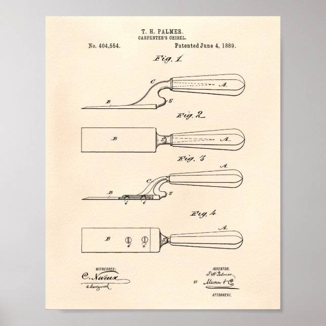 Carpenter's Chisel 1889 Patent Art Old Peper Poster (Vorne)