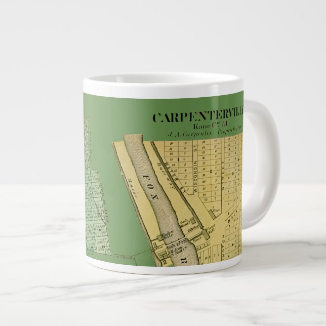 CARPENTERSVILLE DUNDEE ILLINOIS 1871 MAP Jumbo-Tasse (Vorderseite Rechts)
