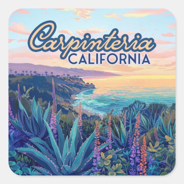 Carpinteria California Santa Barbara Ventura Beach Quadratischer Aufkleber (Vorderseite)