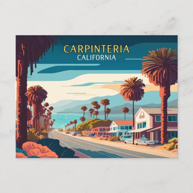 Carpinteria California Sunset Palm Trees Retro Postkarte (Vorderseite)