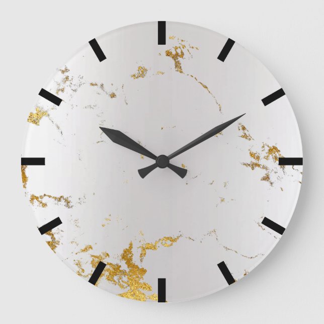 Carrara Marble Gray Silver Gold Black Stone Große Wanduhr (Vorderseite)