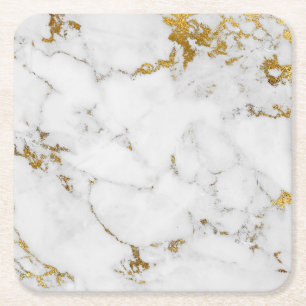 Carrara White Gold Marmor Gray Square Untersetzer
