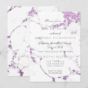 Carrara White Marble Lila Lavend Glitzer Elegant Einladung
