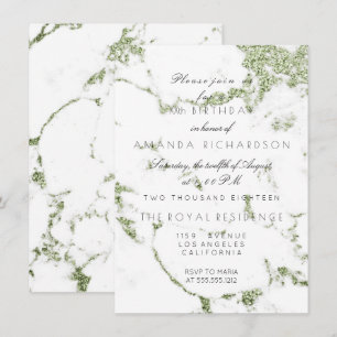 Carrara White Marble Mint Green Glitzer Geburtstag Einladung