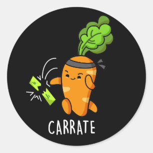 Carrate Funny Carrot Karate Pun Dark BG Runder Aufkleber