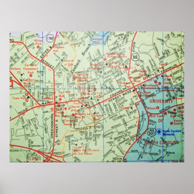 Carrboro et Chapel Hill, NC Poster de la carte Vin (Devant)
