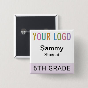 Carré 5 Cm Badge de nom d'élève Bouton de logo de l'école Lil