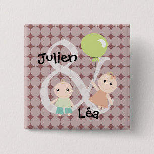 Carré 5 Cm Badge naissance jumeaux fille garcon ballon 03