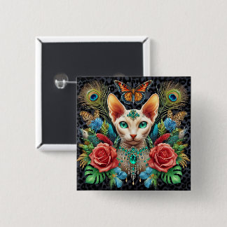 Carré 5 Cm Badge White Sphynx Cat Art