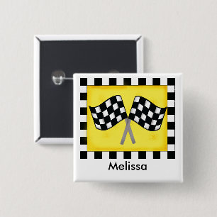 Carré 5 Cm Black White Waving Checkered Flag Name Badge