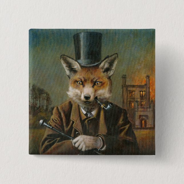 Carré 5 Cm Bouton Badge Dapper Fox (Devant)