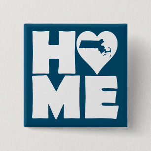 Carré 5 Cm Bouton Badge Épingle du Massachusetts Maison Cœur