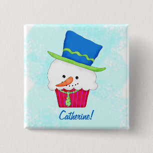Carré 5 Cm Christmas Snowman Cupcake Name Badge Personalized