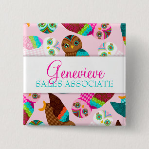Carré 5 Cm Comment maintenant petits hiboux ? Badge nominatif